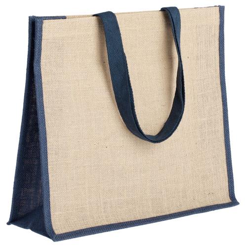 Холщовая сумка для покупок Bagari с синей отделкой; - купить бизнесс-сувениры в Воронеже