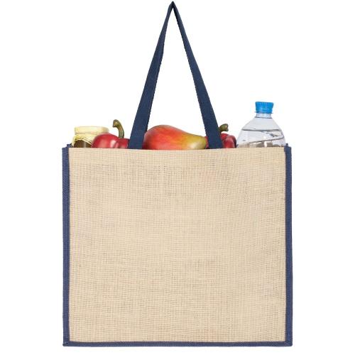 Холщовая сумка для покупок Bagari с синей отделкой; - купить подарки с логотипом в Воронеже