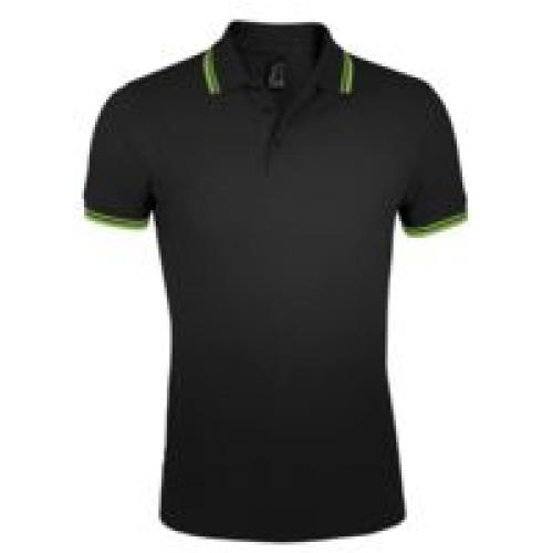Рубашка поло мужская Pasadena Men 200 с контрастной отделкой, черная с зеленым