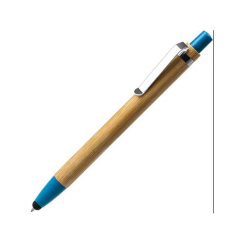 Ручка-стилус шариковая NAGOYA с бамбуковым корпусом, натуральный/голубой