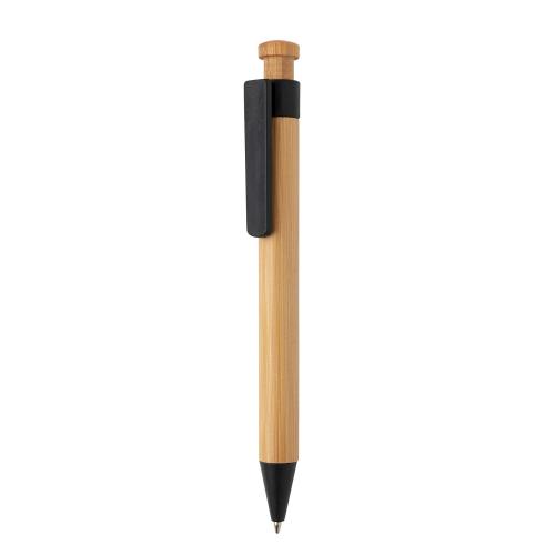 Бамбуковая ручка с клипом из пшеничной соломы - черный;