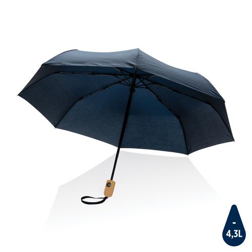 Автоматический зонт Impact из RPET AWARE™ с бамбуковой рукояткой, d94 см - темно-синий;