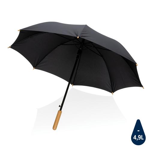 Автоматический зонт-трость с бамбуковой рукояткой Impact из RPET AWARE™, d103 см - черный;