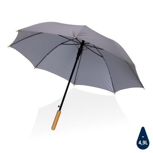 Автоматический зонт-трость с бамбуковой рукояткой Impact из RPET AWARE™, d103 см - темно-серый;