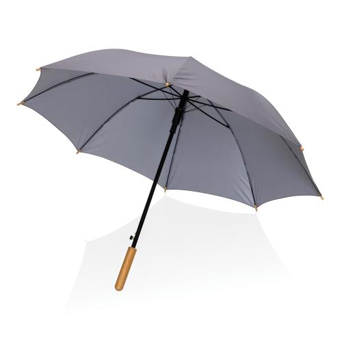 Автоматический зонт-трость с бамбуковой рукояткой Impact из RPET AWARE™; - купить подарки с логотипом в Воронеже