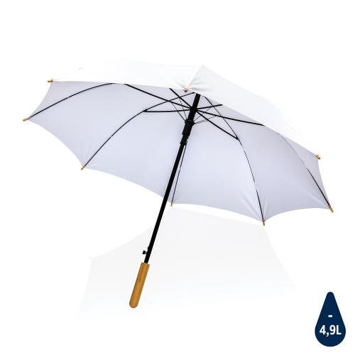 Автоматический зонт-трость с бамбуковой рукояткой Impact из RPET AWARE™, d103 см - белый;