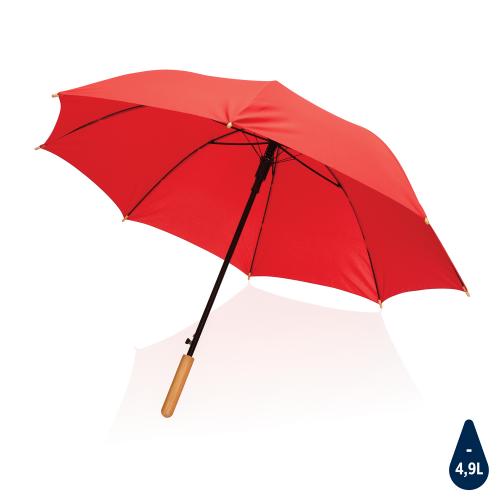 Автоматический зонт-трость с бамбуковой рукояткой Impact из RPET AWARE™, d103 см - красный;