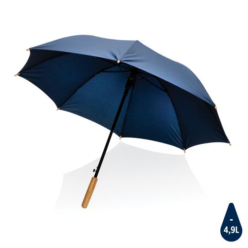 Автоматический зонт-трость с бамбуковой рукояткой Impact из RPET AWARE™, d103 см - темно-синий;