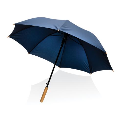 Автоматический зонт-трость с бамбуковой рукояткой Impact из RPET AWARE™; - купить подарки с логотипом в Воронеже