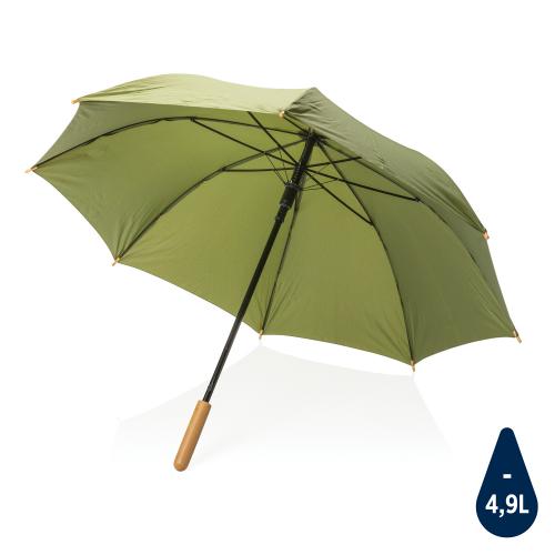 Автоматический зонт-трость с бамбуковой рукояткой Impact из RPET AWARE™, d103 см - зеленый;