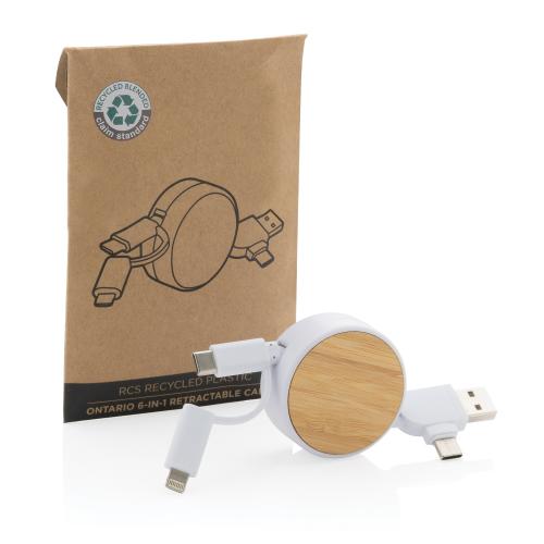 Кабель Ontario 6-в-1 с выдвижным механизмом из переработанного пластика ; - купить необычные подарки в Воронеже