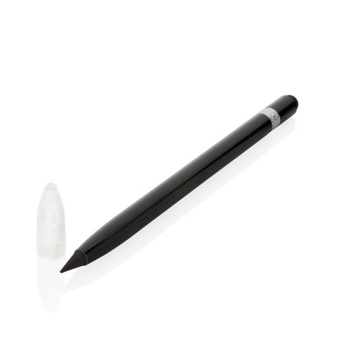 Алюминиевый вечный карандаш с ластиком и стилусом - черный;